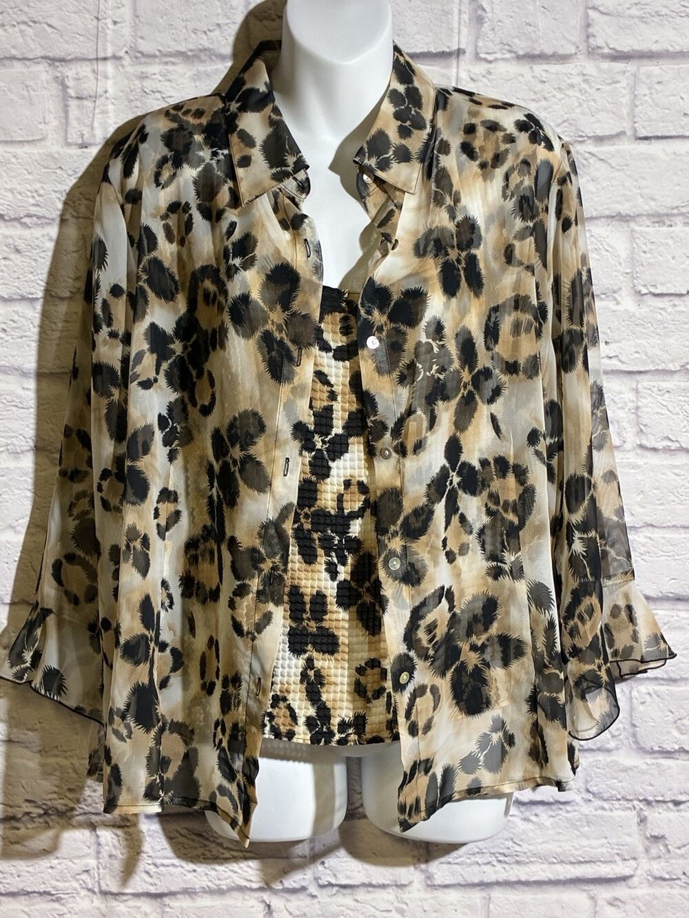 Nicola XL Leopard Print 2 in 1 Blouse Sheer Split Bell Sleeve Y2K Style